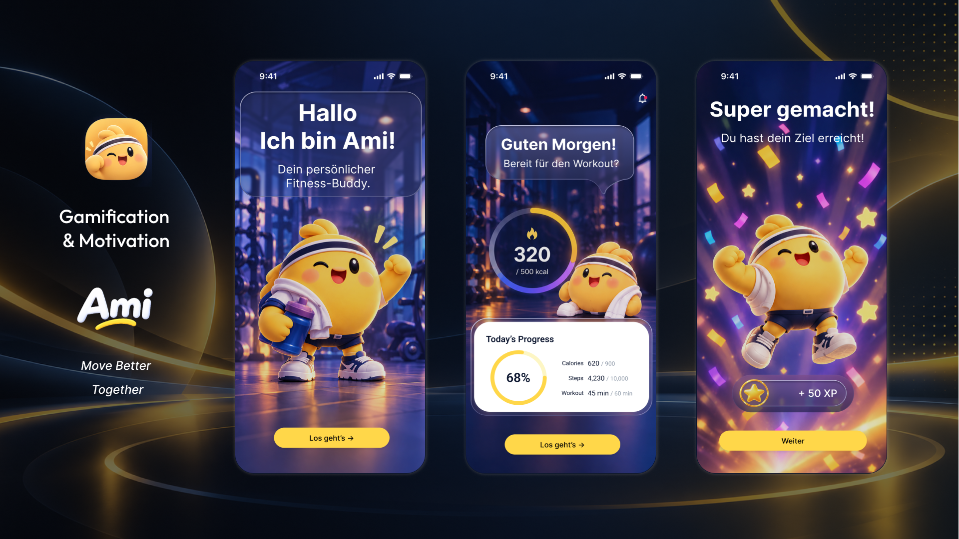 AMI fitness app screens