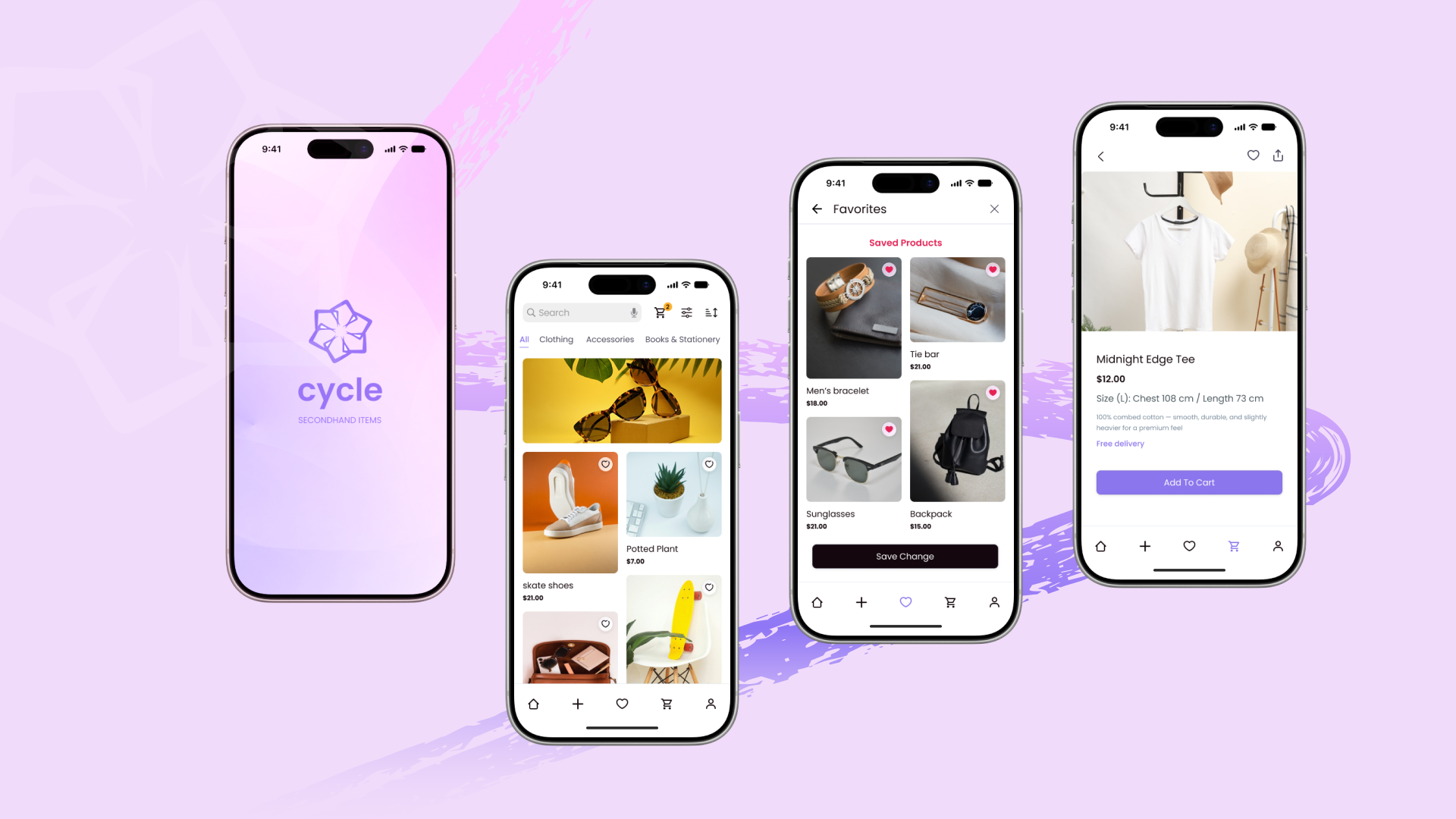 Cycle marketplace app screens